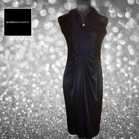 BCBG black halter dress; laced ruffles LARGE - Picture 1 of 10